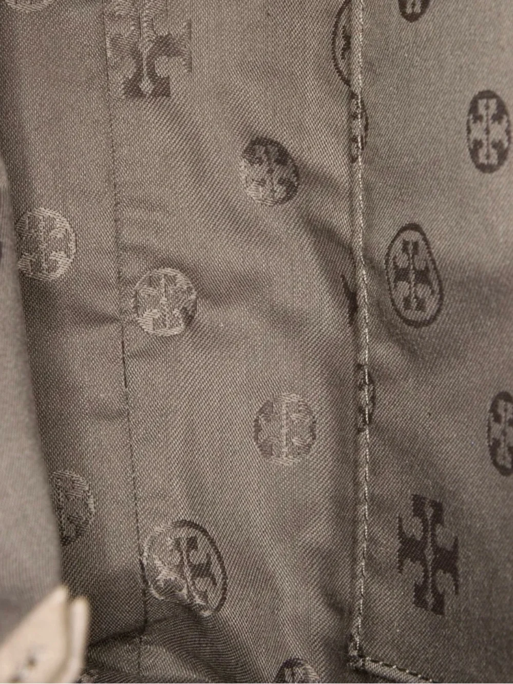 Tory Burch Taupe Pebbled Leather Satchel with Logo